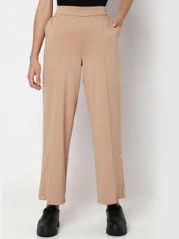 VERO MODA - Women Solid Formal Beige Pants