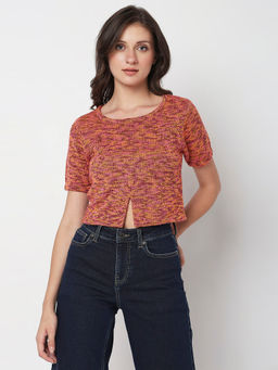 VERO MODA - Women Textured Casual Orange Top