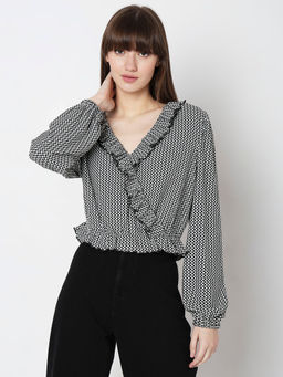 VERO MODA - Women Printed Casual Black Top