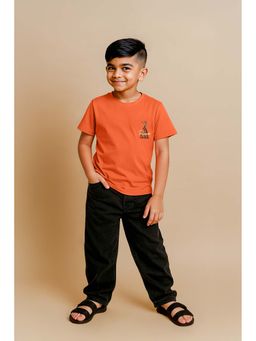 Tales & Stories - Boys Orange Cotton Half Sleeves T-Shirt