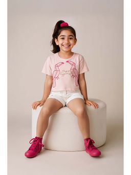Tales & Stories - Girls Cotton Pink Cropped T-Shirt