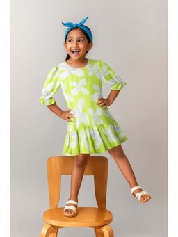Tales & Stories - Girls Lime Green Floral Printed Dress