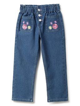 Tales & Stories - Girls Mid Blue Straight Fit Denim Jeans