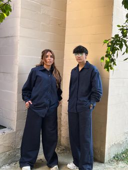 Obleka - Cotton Fleece Navy Blue Unisex Co-Ord (Set of 2)