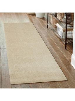 OBSESSIONS - Machine Made Polyester Anti-Static Bedside Runner, Beige (2.5x5 Feet)