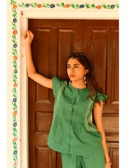 ROHO - Nova Green Embroidered Poplin Top