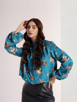 Kibo - Satin Teal Blue Balloon Top