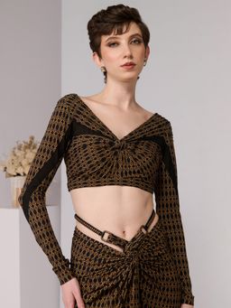 S&N by Shantnu Nikhil - Printed Knot Draped Crop Top