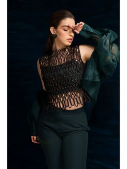 THE SILK LOVE - Luxurious Cord Waves Ash Black Viscose Silk Elegance Top