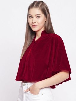Uptownie Lite - Stretchable Maroon Velvet Crop Top