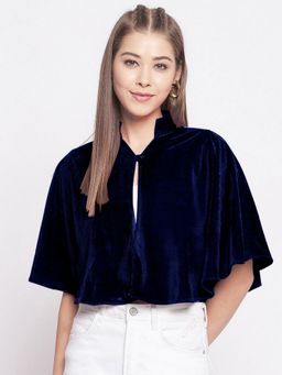 Uptownie - Stretchable Navy Blue Velvet Crop Top