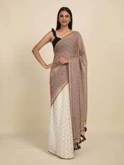 Suta - Off White and Beige Polka Doted Cotton Saree