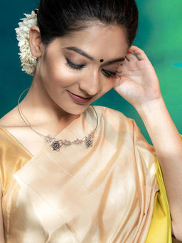 Divas Mantra - 92.5 Silver Oxidised NILAMPAL Floral Motif Necklace