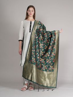 MUFFLY - Women Multi-Color Floral Silk Blend Dupatta