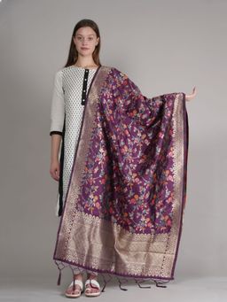 MUFFLY - Women Purple Floral Silk Blend Dupatta