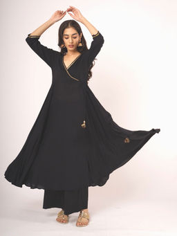 The Svaya - Black Angrakhaa Gheredaar Kurta