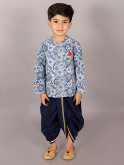 Lil Drama - Folklore Girls Blue Crop Kurta with Dhoti (Set of 2)