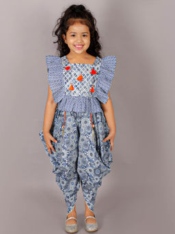 Lil Drama - Folklore Girls Blue Crop Top with Dhoti Co-Ordinate (Set of 2)