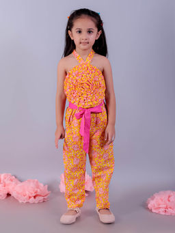 Lil Drama - Jaipur Girls Yellow Printed Top with Pants Co-Ordinate (Set of 2)