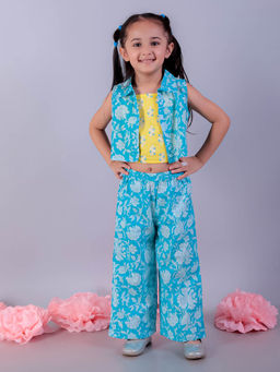Lil Drama - Jaipur Girls Blue Printed Top with Pants Co-Ordinate (Set of 2)