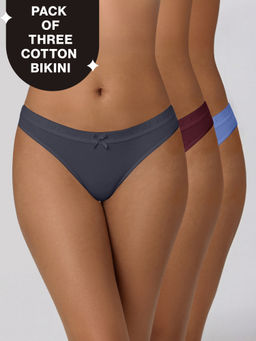 Nykd by Nykaa - Low Rise Cotton Bikini Panty with Outer Elastic-Wine Wedge W Grey NYP390 PO3