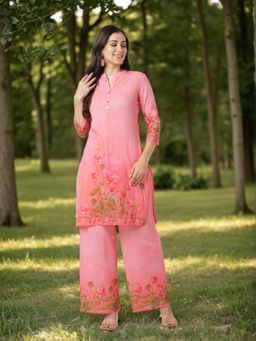 FASHOR - Lotus Printed Straight Fit Co-Ord - Pink (Set of 2)