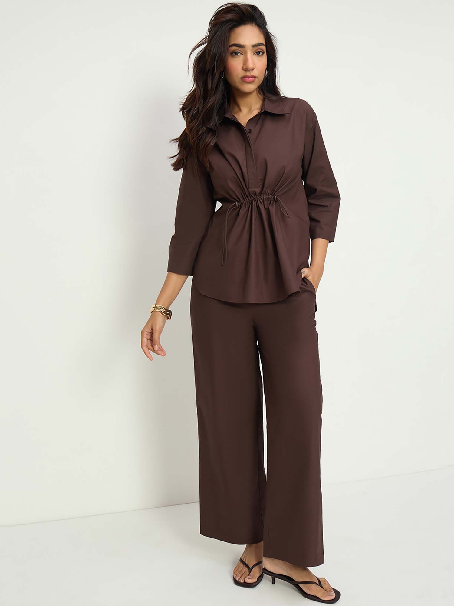 femmella Coffee Brown Poplin Co-Ord Set-picture-9