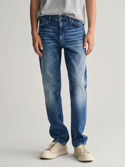 GANT - Men Blue Washed Mid-Rise Regular Fit Jeans
