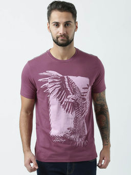 Huetrap - Mens Round Neck Half Sleeves Plum T-shirt