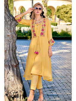 Autumnlane - Yellow Resha Embroidery Designer Organza Jacket with Pant & Inner (Set of 3)