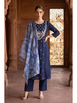 Aurelia - Women Blue Printed Polyester Dupatta