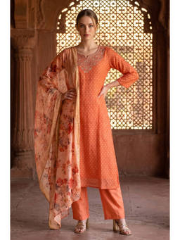 Aurelia - Women Peach Woven Jacquard Dupatta