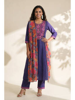 Aurelia - Women Navy Blue Printed Georgette Dupatta
