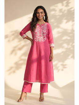 Aurelia - Women Pink Cotton Flex Kurta