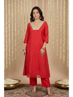 Aurelia - Women Red Chanderi Kurta