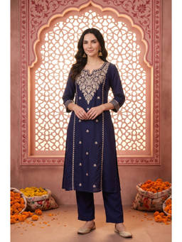 Aurelia - Women Navy Blue Rayon Kurta
