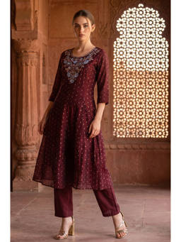 Aurelia - Women Maroon Chanderi Kurta