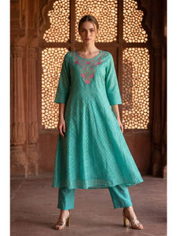 Aurelia - Women Turquoise Chanderi Kurta