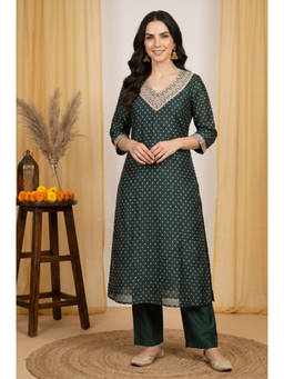 Aurelia - Women Green Chanderi Kurta