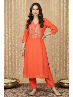 Aurelia - Women Orange Rayon Kurta