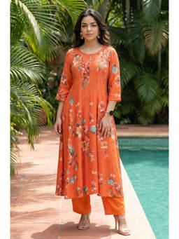 Aurelia - Women Orange Rayon Kurta
