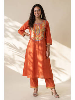 Aurelia - Women Orange Pure Cotton Kurta