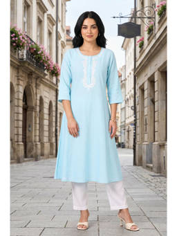 W - Blue Cotton Flex Kurta