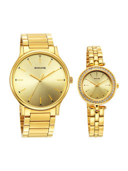 Sonata - 7710587041Ym01 Gold Dial Analog Watch For Couple (Set of 2)