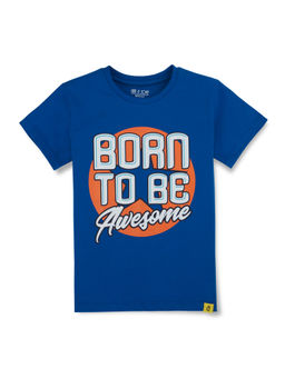 Gini & Jony - Boys Blue Typographic Print Cotton T-Shirt Half Sleeves
