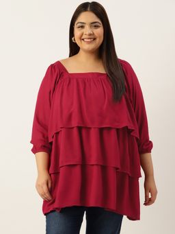 theRebelinme - Plus Size Women's Maroon Solid Color Layered Longline Top