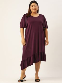 theRebelinme - Plus Size Women's Purple Solid Color Asymmetrical Knitted Dress