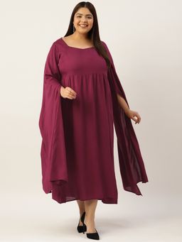 theRebelinme - Plus Size Women's Plum Solid Color Slit Sleeves A-line Dress