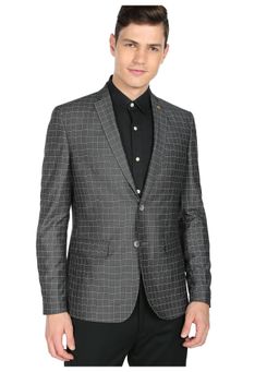 AD By Arvind - Men Dark Grey Windowpane Check Tailored Fit Blazer