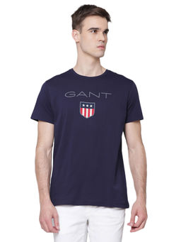 GANT - Men Navy Blue Solid Regular Fit T-Shirt